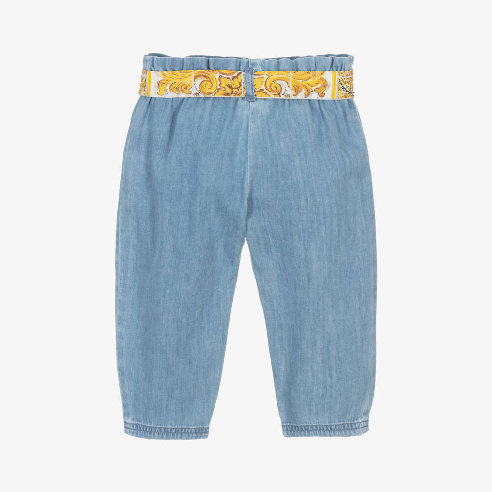 Dolce & Gabbana-بنطلون أطفال بناتي قطن شامبري لون أزرق | Childrensalon Outlet