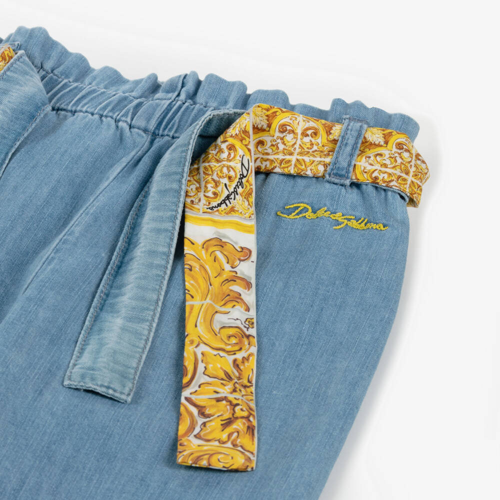 Dolce & Gabbana-بنطلون أطفال بناتي قطن شامبري لون أزرق | Childrensalon Outlet