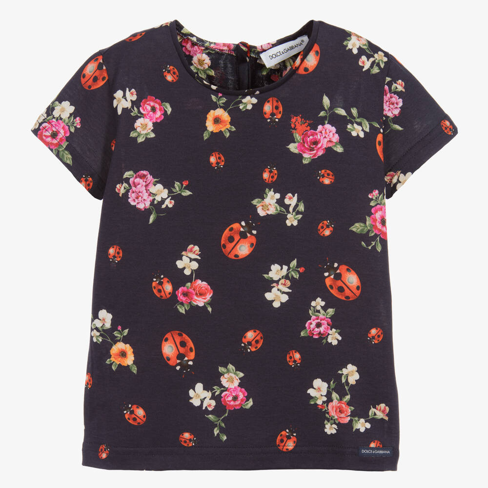 Dolce & Gabbana-تيشيرت قطن لون كحلي للبنات | Childrensalon Outlet