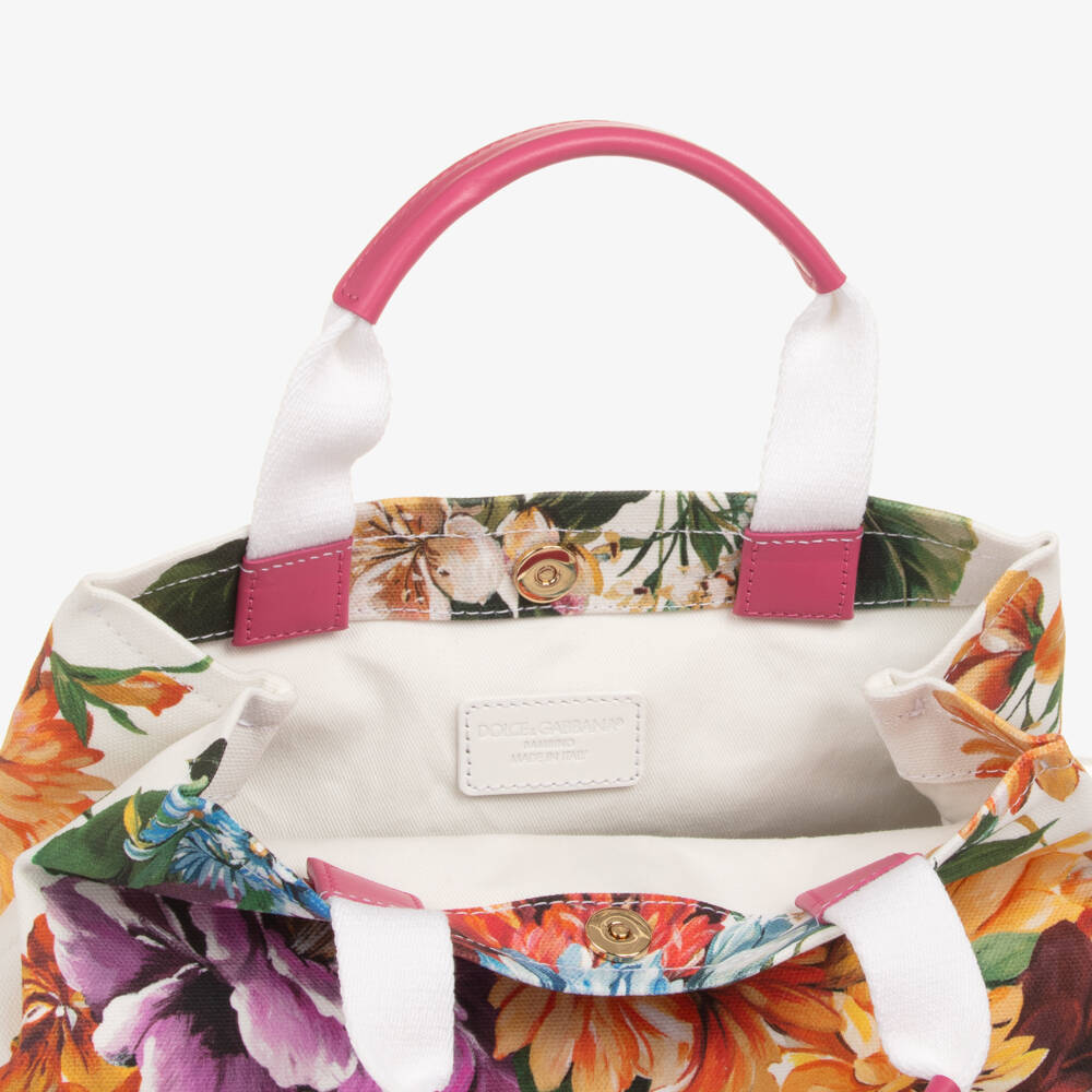 Dolce & Gabbana-Girls Colourful Floral Print Canvas Handbag (26cm) | Childrensalon Outlet