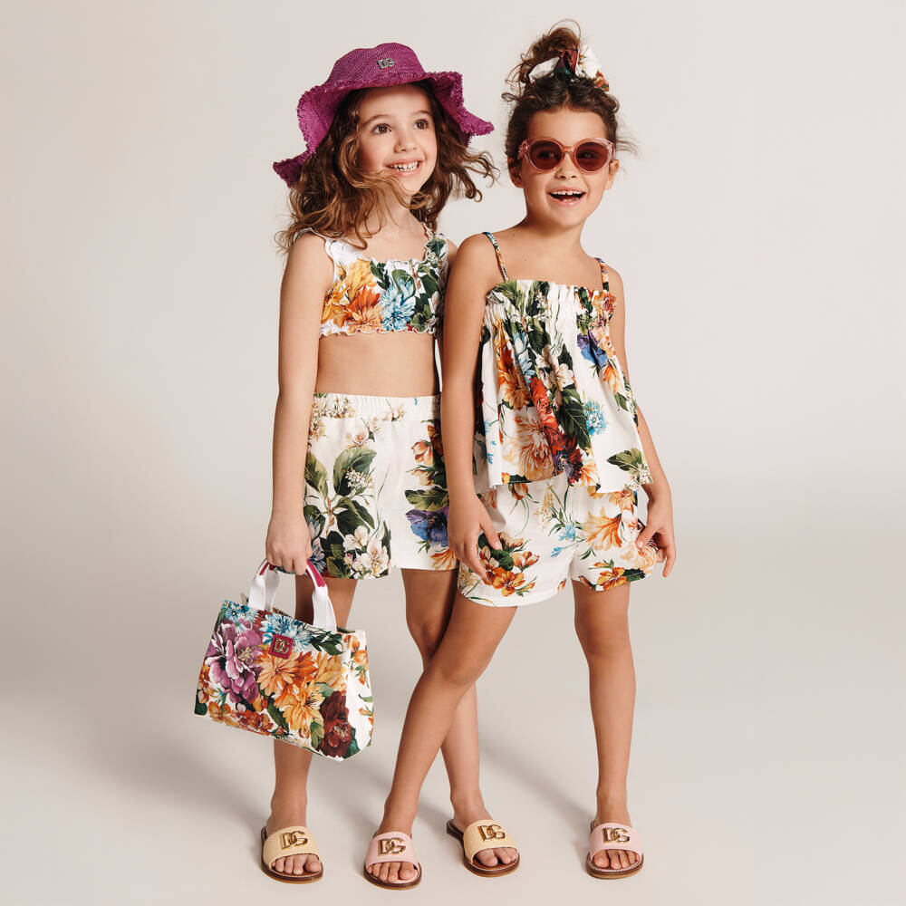 Dolce & Gabbana-Girls Colourful Floral Print Canvas Handbag (26cm) | Childrensalon Outlet