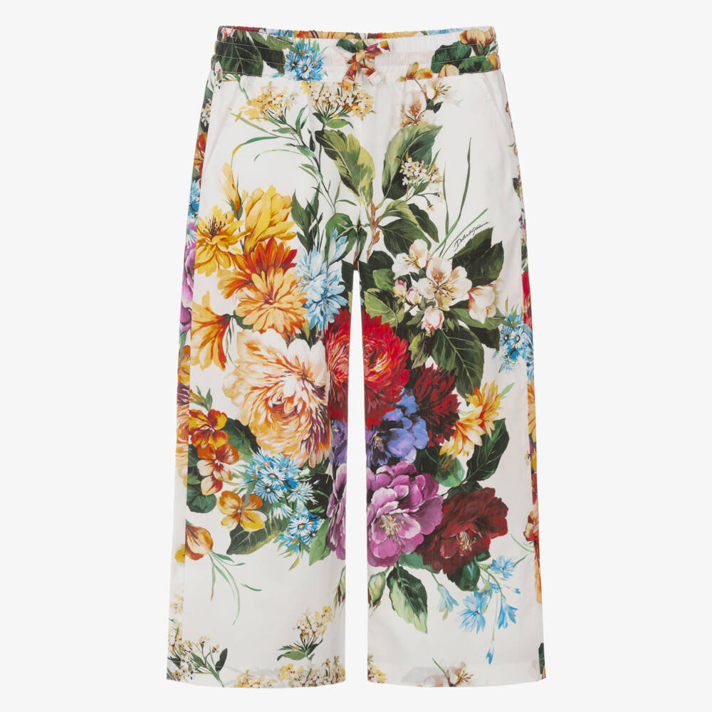 Dolce & Gabbana-Girls Colourful Floral Print Cotton Trousers | Childrensalon Outlet