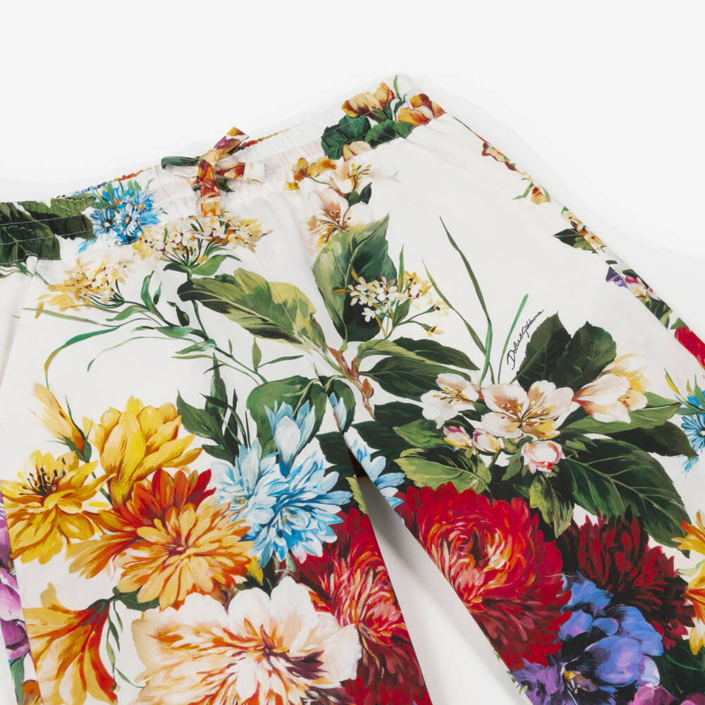 Dolce & Gabbana-Girls Colourful Floral Print Cotton Trousers | Childrensalon Outlet