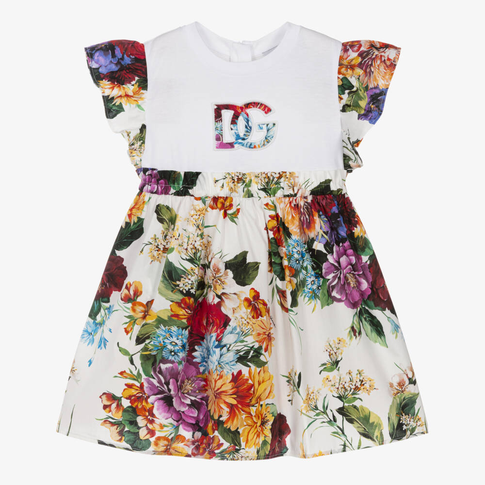 Dolce & Gabbana-Яркое хлопковое платье с цветочным принтом для девочек | Childrensalon Outlet