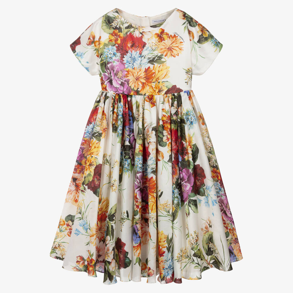Dolce & Gabbana-Girls Colourful Floral Print Organza Dress | Childrensalon Outlet