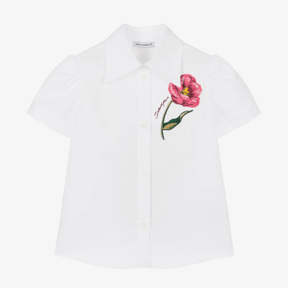 Dolce & Gabbana-Girls Cotton Blouse with Floral Design | Childrensalon Outlet