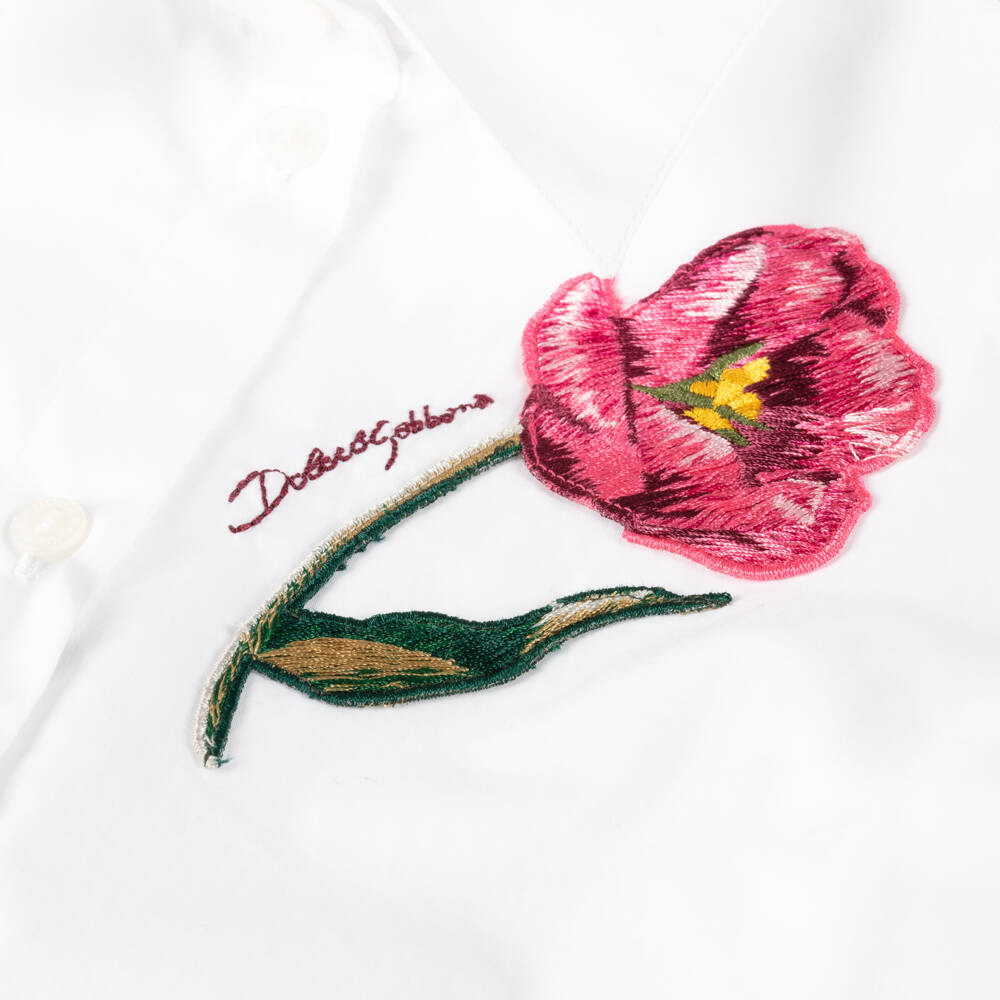 Dolce & Gabbana-بلوزة قطن بوبلين لون أبيض | Childrensalon Outlet