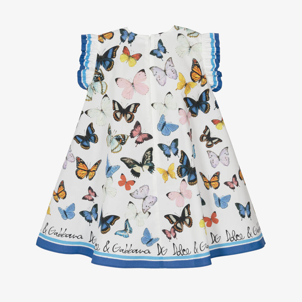 Dolce & Gabbana-Girls Cotton Dress with Blue Butterflies | Childrensalon Outlet