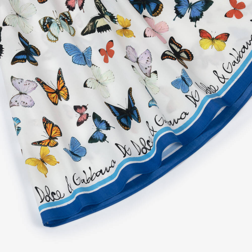 Dolce & Gabbana-Girls Cotton Dress with Blue Butterflies | Childrensalon Outlet