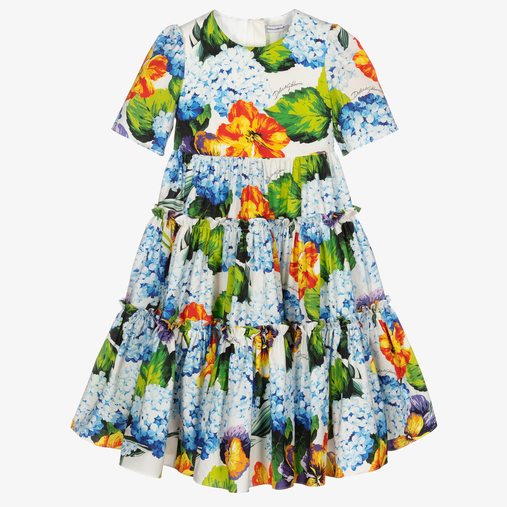 Dolce & Gabbana-Girls Cotton Hydrangea Dress | Childrensalon Outlet