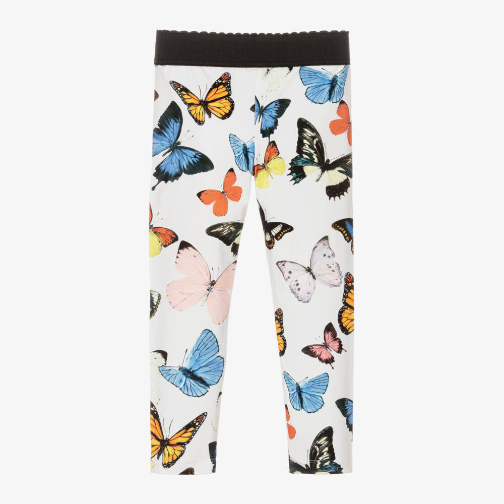Dolce & Gabbana-Girls Cotton Leggings with Butterfly Print | Childrensalon Outlet