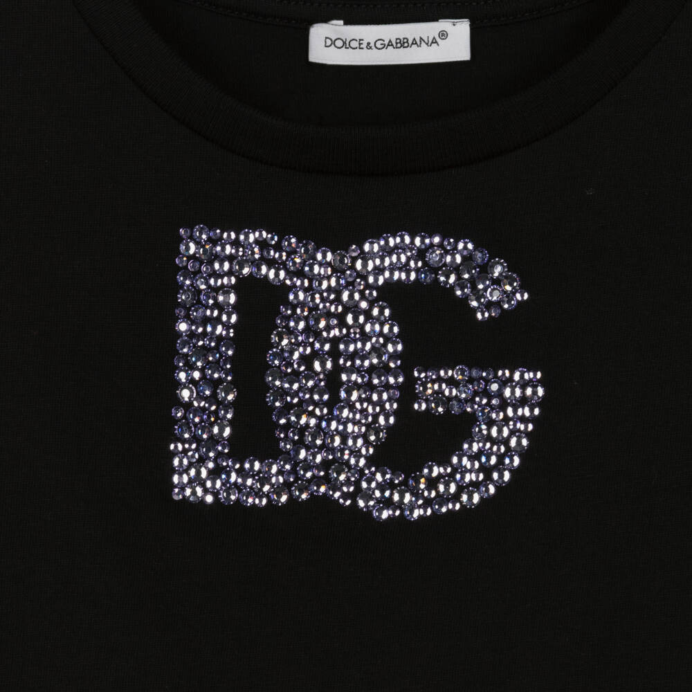 Dolce & Gabbana-Girls Cotton Rhinestone Logo Tee | Childrensalon Outlet