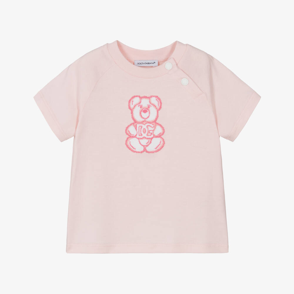 Dolce & Gabbana-تي شيرت قطن للبنات مع دب وردي | Childrensalon Outlet