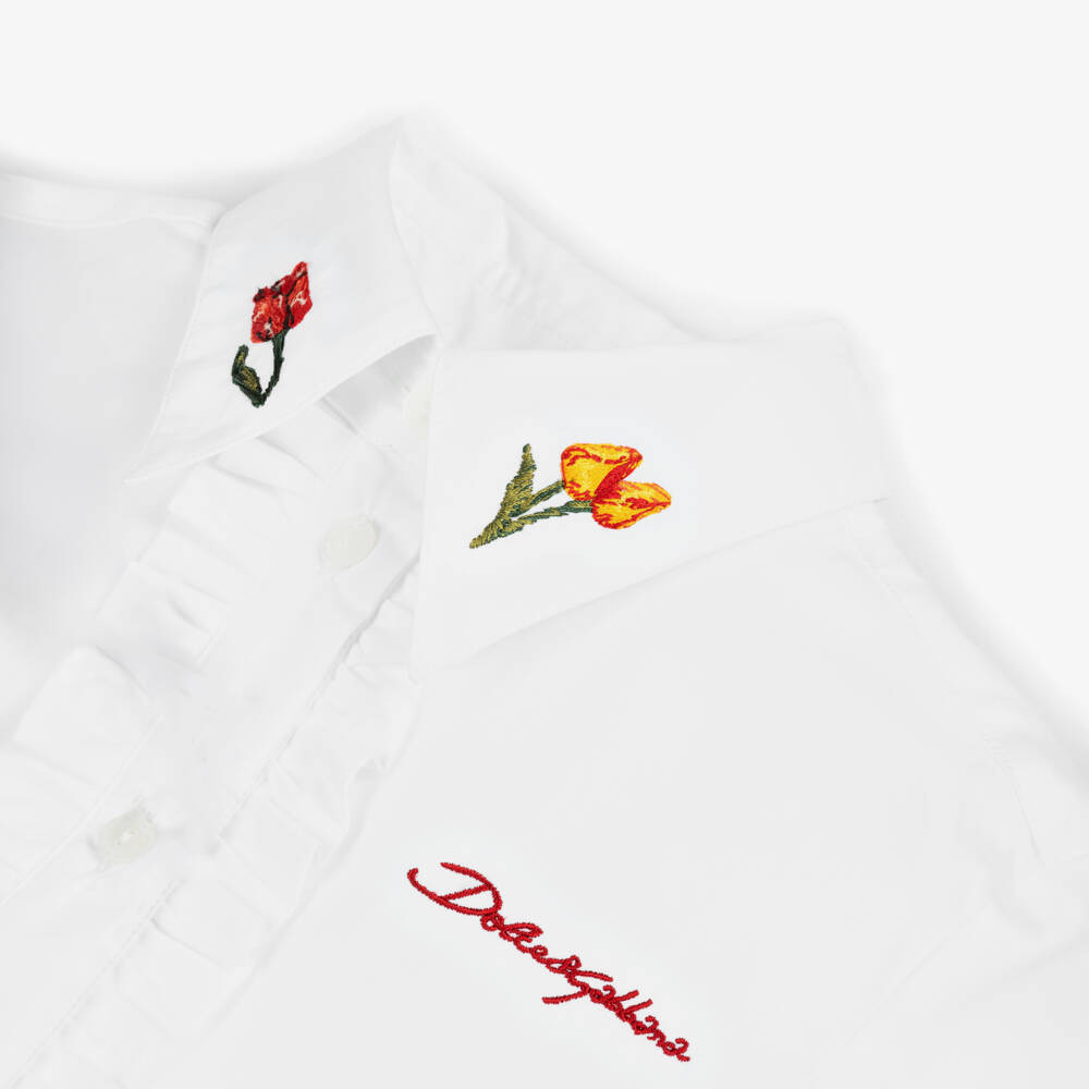 Dolce & Gabbana-بلوزة توليب قطن لون أبيض | Childrensalon Outlet