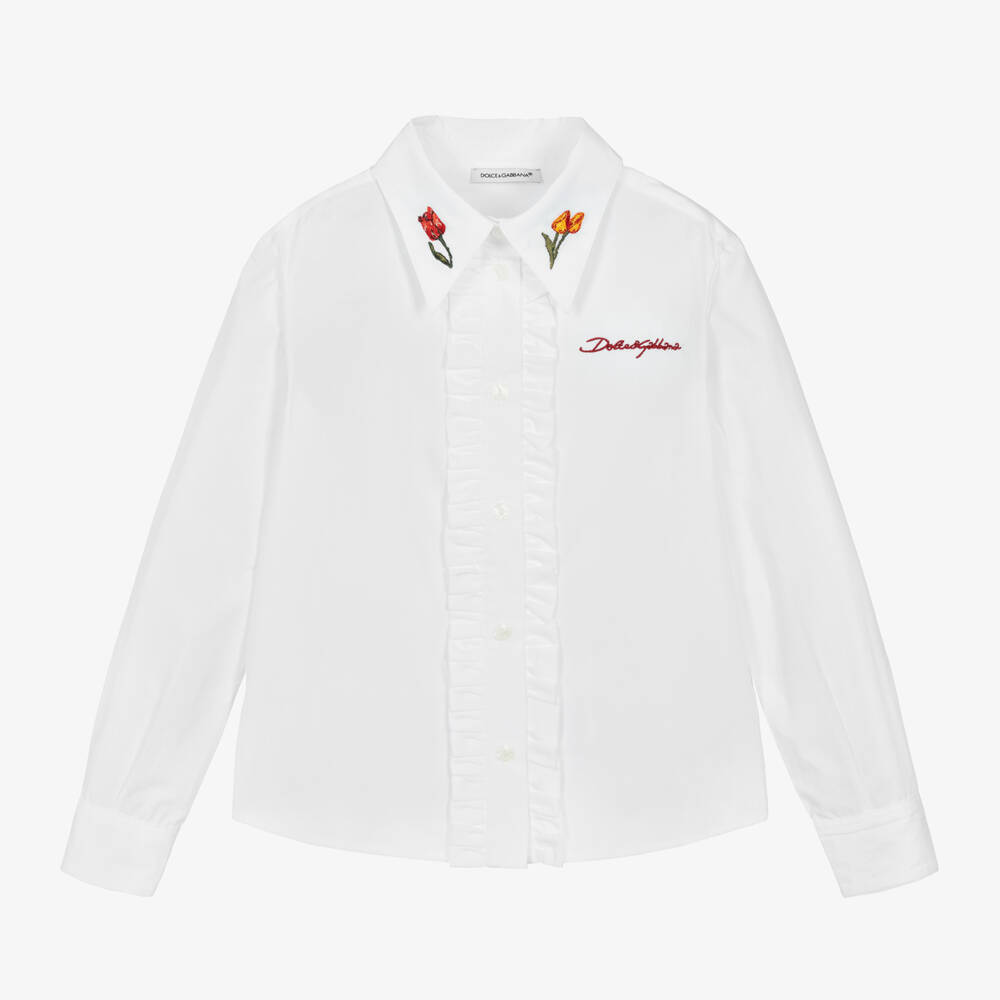 Dolce & Gabbana-Girls Cotton Tulip Collar Blouse | Childrensalon Outlet