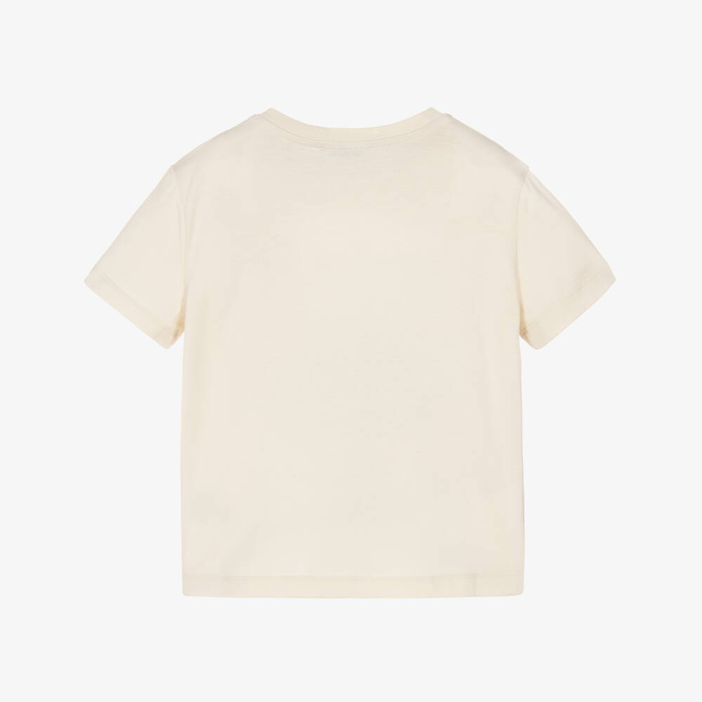 Dolce & Gabbana-Girls Cream Cotton Daisy & DG Logo T-Shirt | Childrensalon Outlet