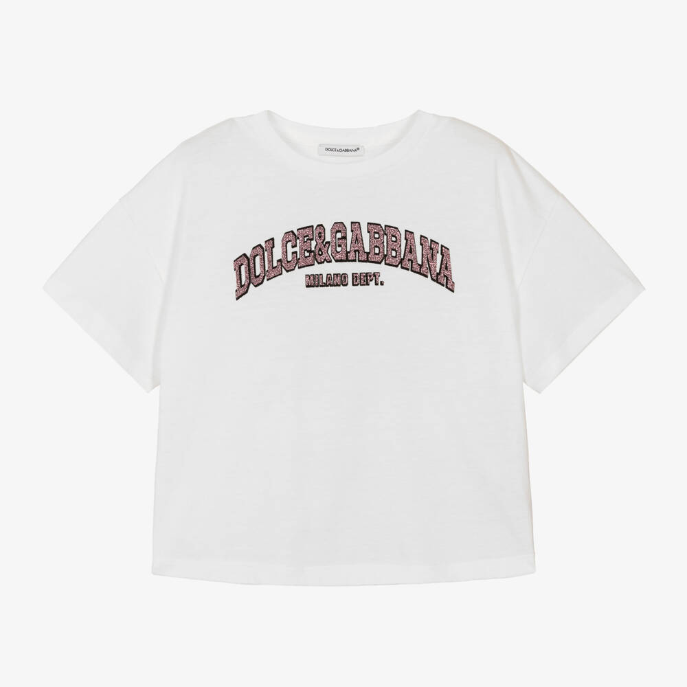 Dolce & Gabbana-Girls Cream Cotton Logo Top | Childrensalon Outlet