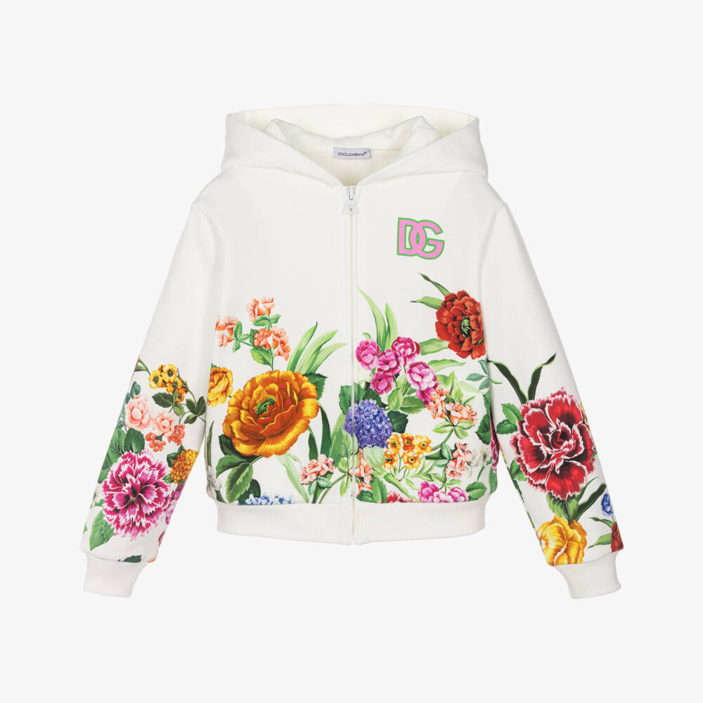 Dolce & Gabbana-Girls Creamy Blooms Zip Hoodie | Childrensalon Outlet