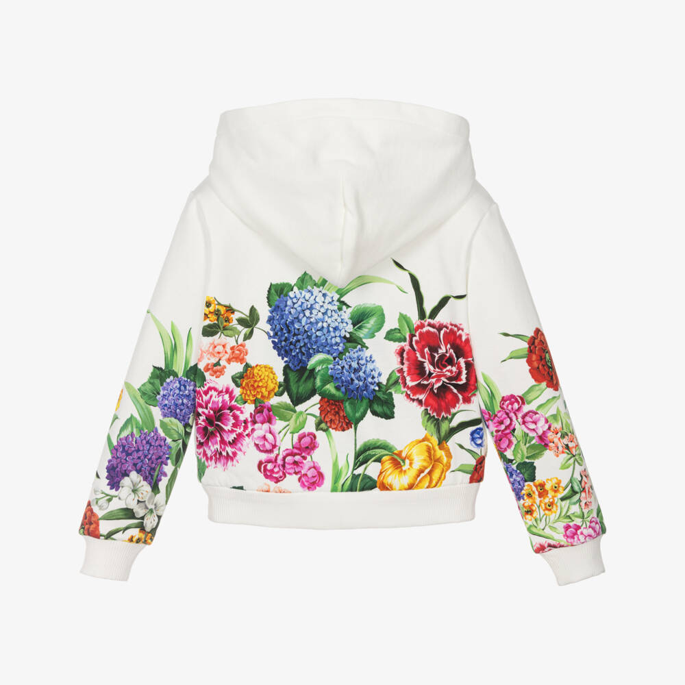 Dolce & Gabbana-Girls Creamy Blooms Zip Hoodie | Childrensalon Outlet