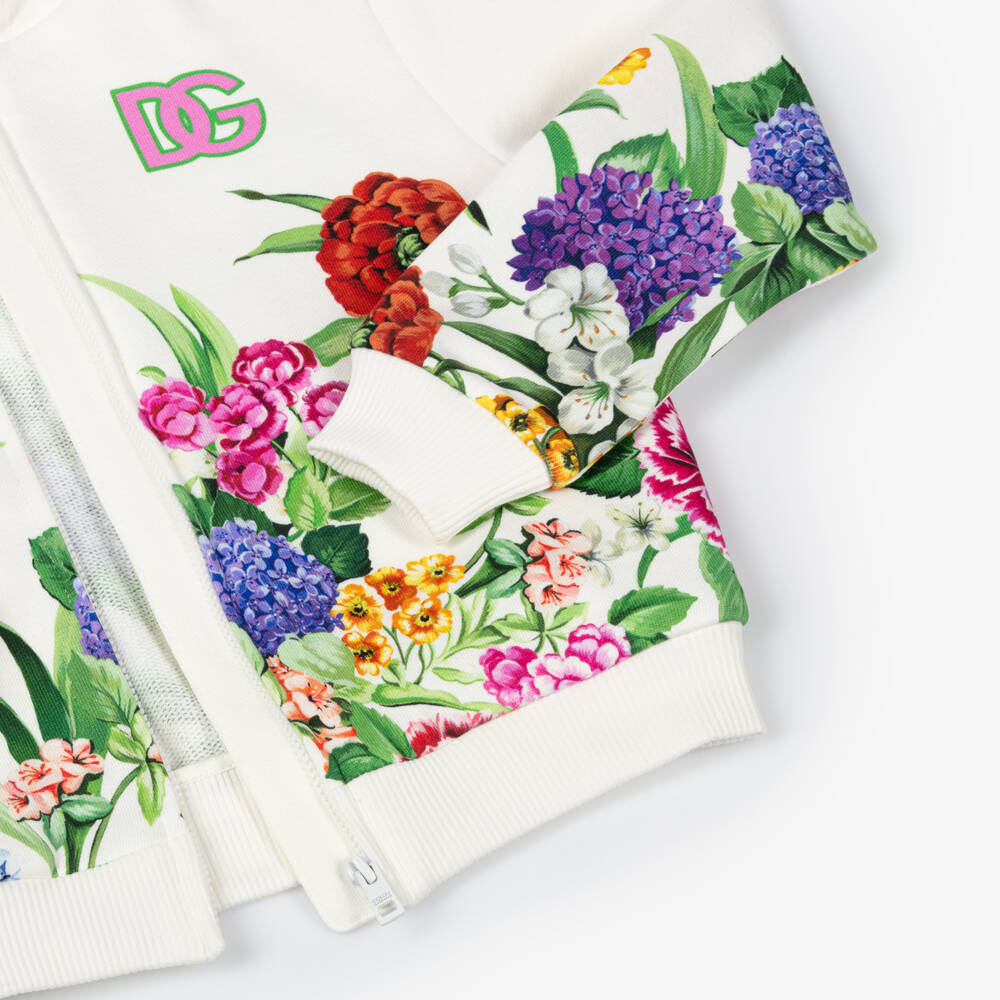 Dolce & Gabbana-Girls Creamy Blooms Zip Hoodie | Childrensalon Outlet