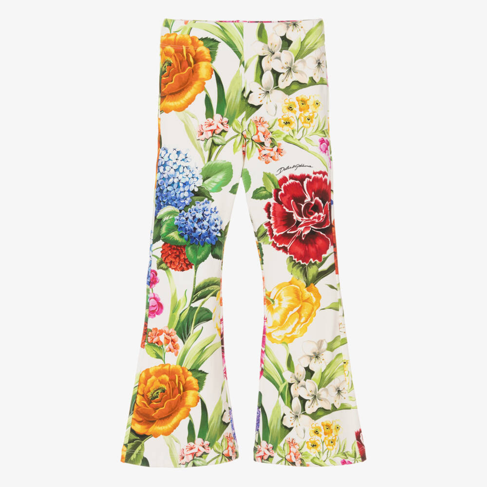 Dolce & Gabbana-Girls Creamy Blossom Flare Trousers | Childrensalon Outlet
