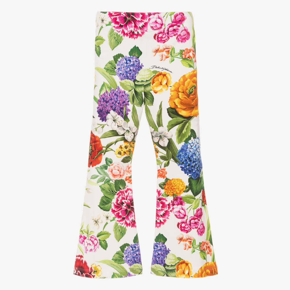 Dolce & Gabbana-Кремовые брюки-клёш с цветочным узором для девочек | Childrensalon Outlet
