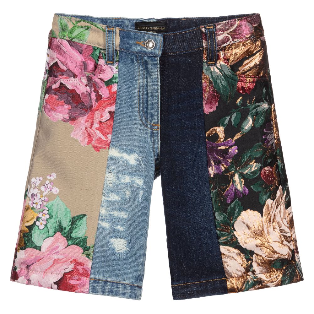 Dolce & Gabbana - Girls Denim Patchwork Shorts | Childrensalon