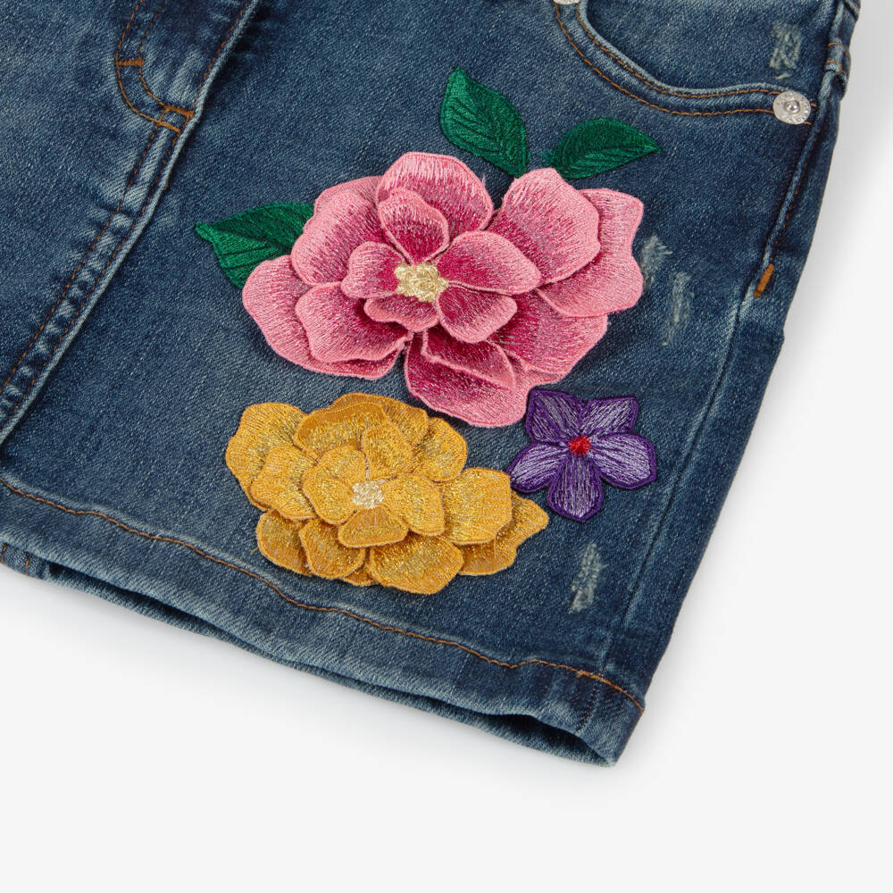 Dolce & Gabbana-Girls Denim Skirt with Floral Embroidery | Childrensalon Outlet