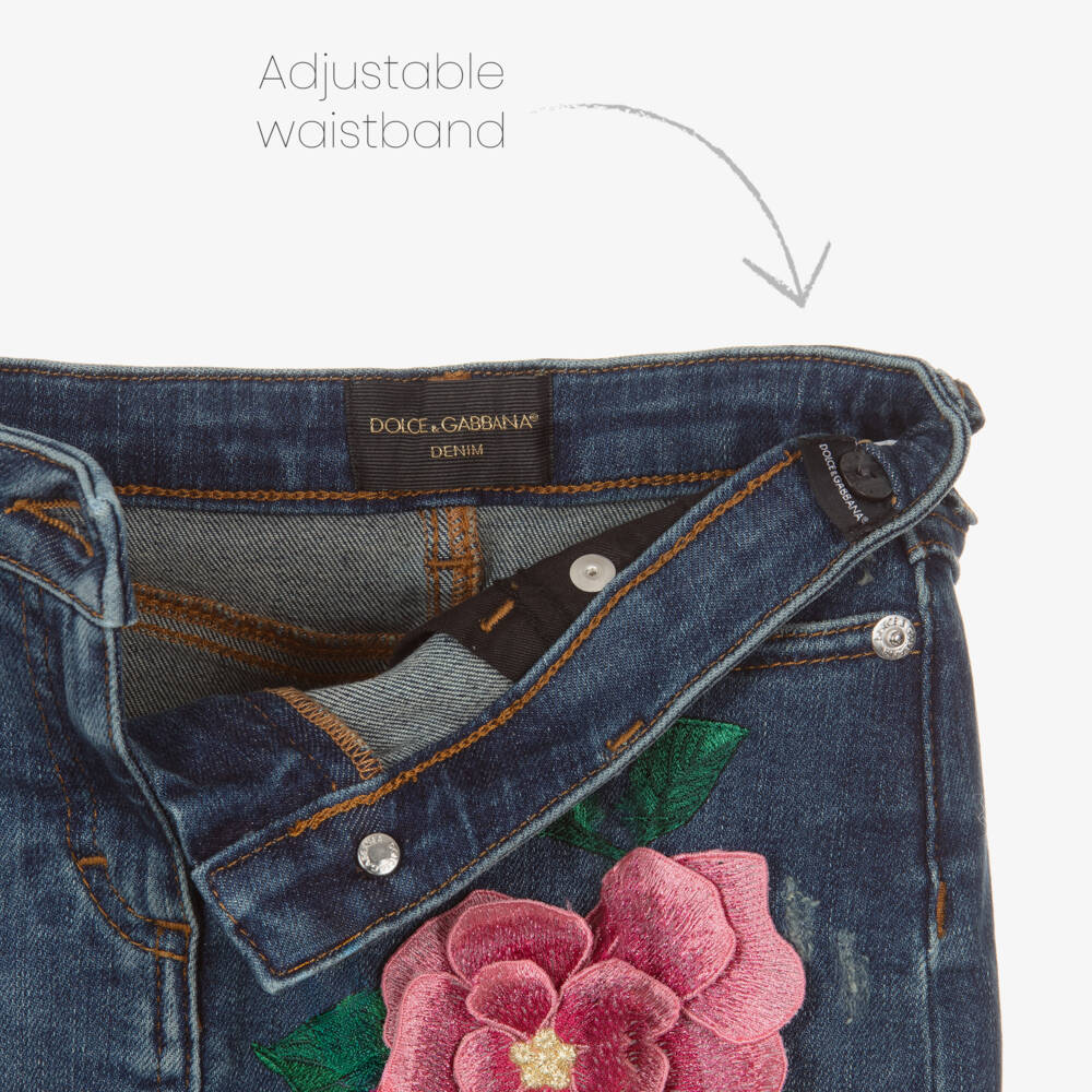 Dolce & Gabbana-Girls Denim Skirt with Floral Embroidery | Childrensalon Outlet