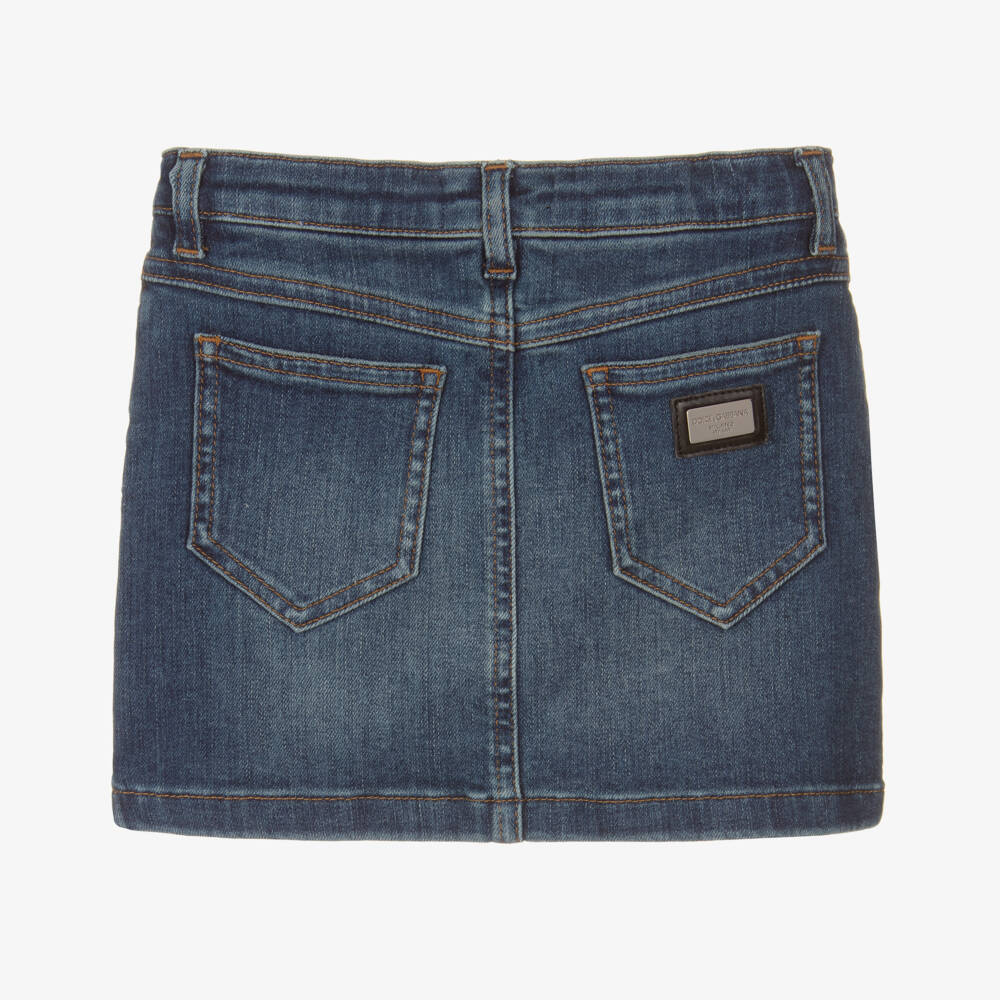 Dolce & Gabbana-Girls Denim Skirt with Floral Embroidery | Childrensalon Outlet