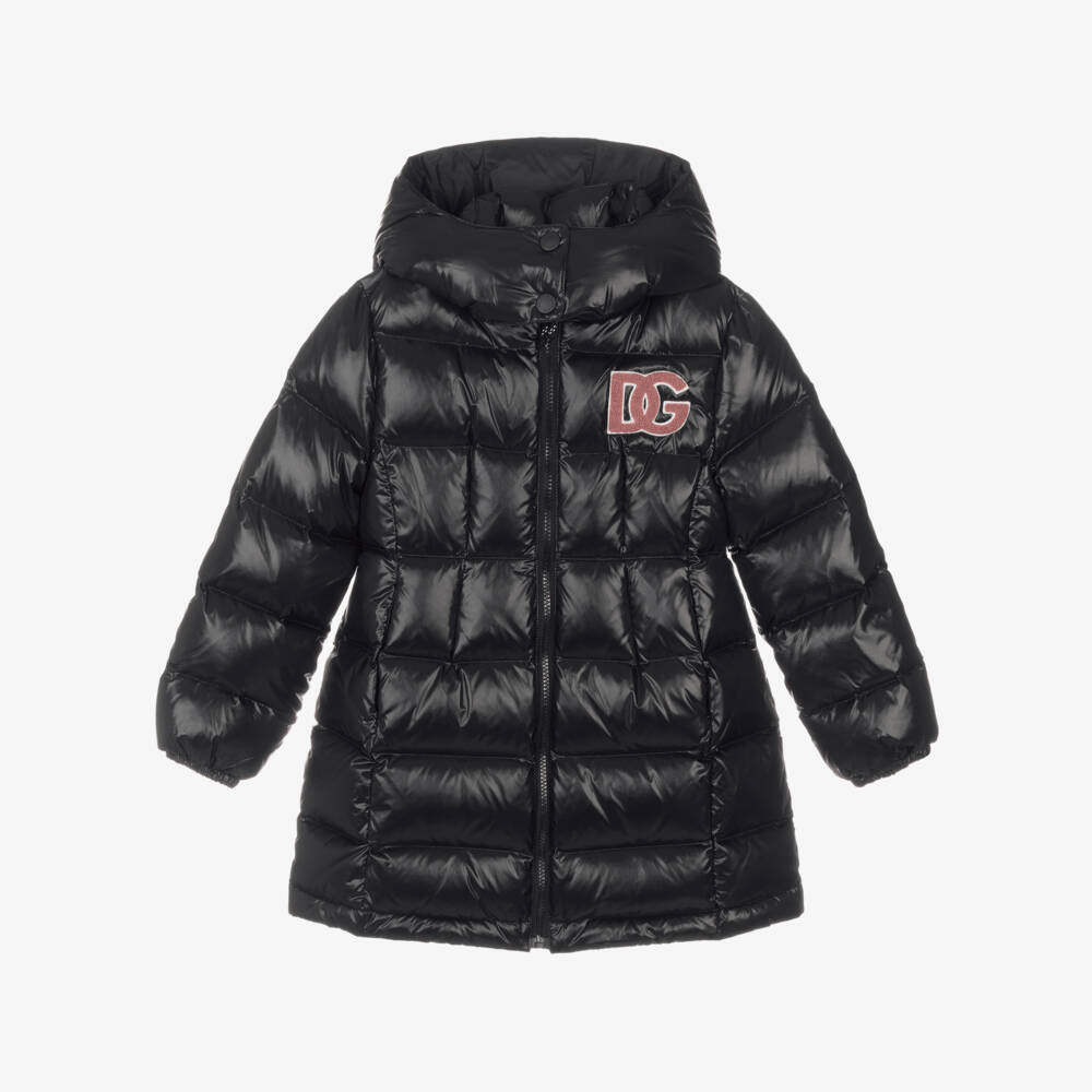 Dolce & Gabbana-Girls Down Filled Black Puffer Coat | Childrensalon Outlet