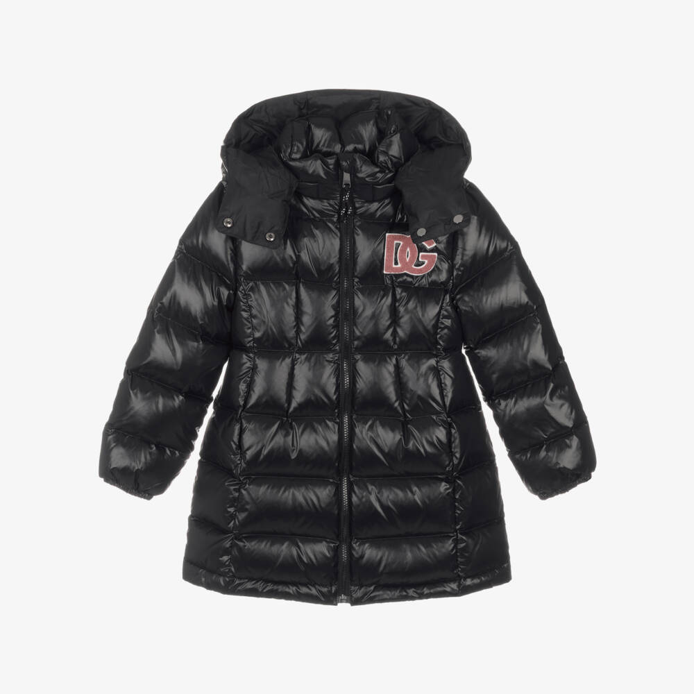 Dolce & Gabbana-Girls Down Filled Black Puffer Coat | Childrensalon Outlet