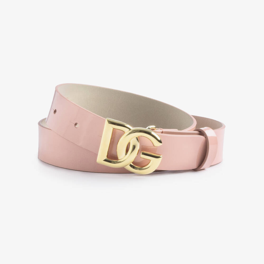 Dolce & Gabbana-Girls Dusky Pink Patent Leather & Gold DG Buckle Belt | Childrensalon Outlet