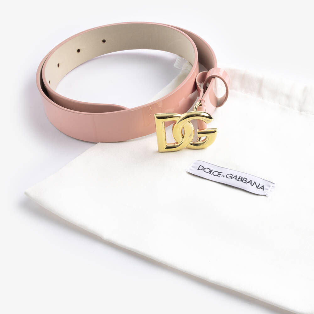 Dolce & Gabbana-Girls Dusky Pink Patent Leather & Gold DG Buckle Belt | Childrensalon Outlet