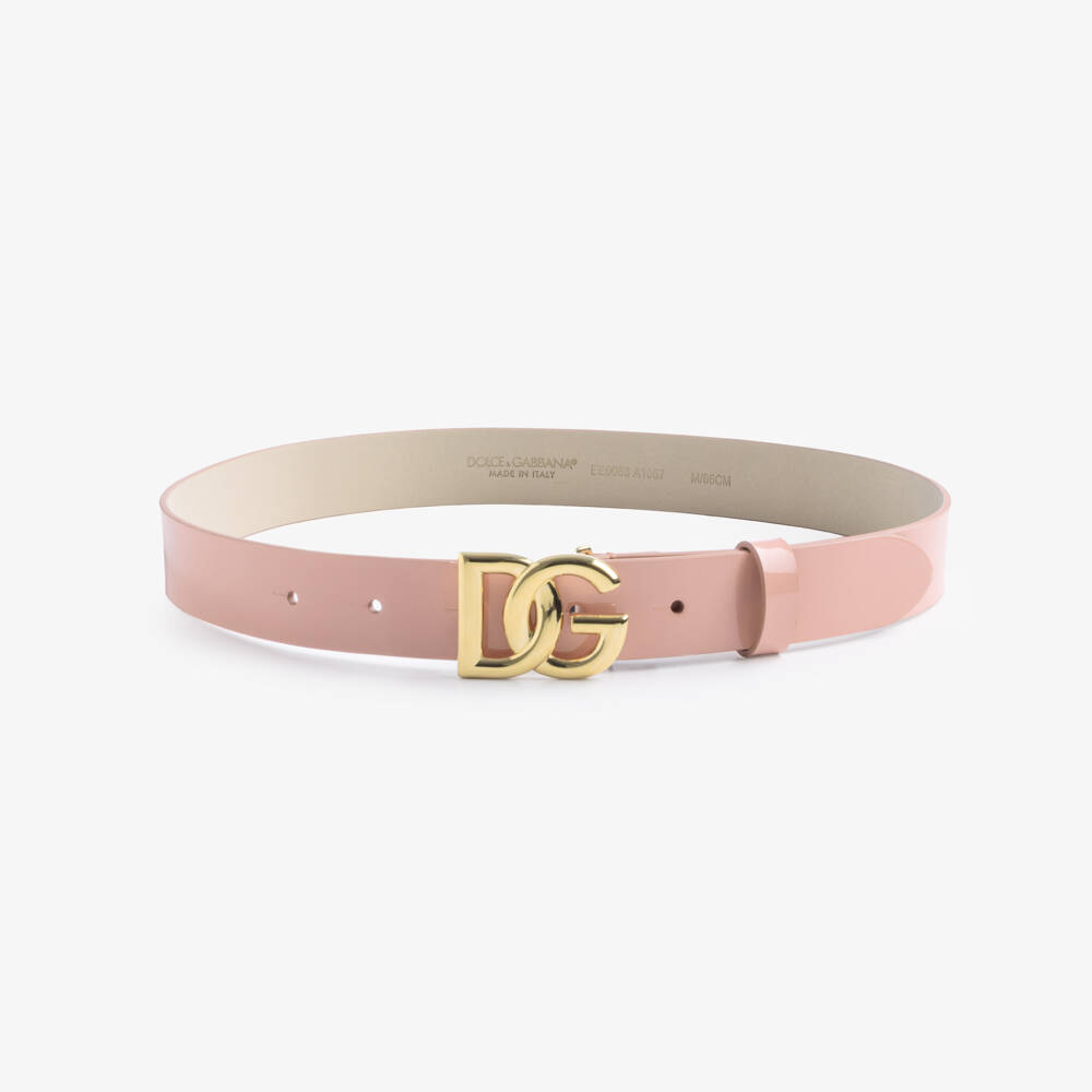 Dolce & Gabbana-Girls Dusky Pink Patent Leather & Gold DG Buckle Belt | Childrensalon Outlet