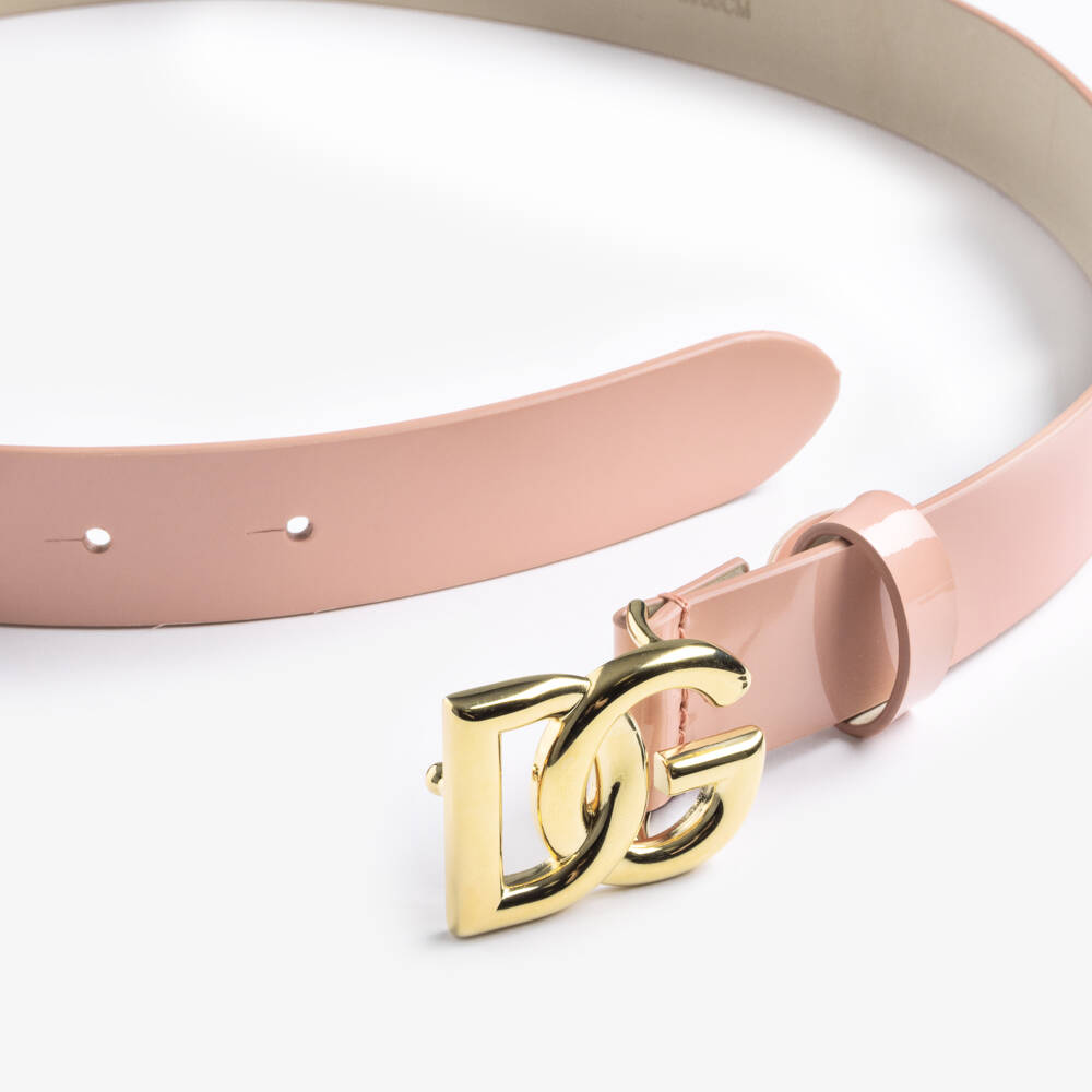 Dolce & Gabbana-Girls Dusky Pink Patent Leather & Gold DG Buckle Belt | Childrensalon Outlet