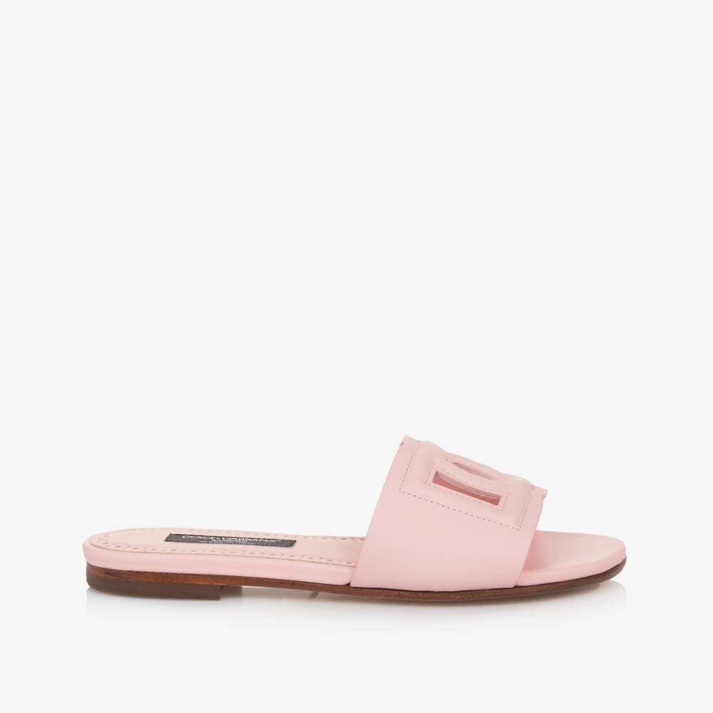 Dolce & Gabbana-Girls Elegant Pink Leather Slides | Childrensalon Outlet