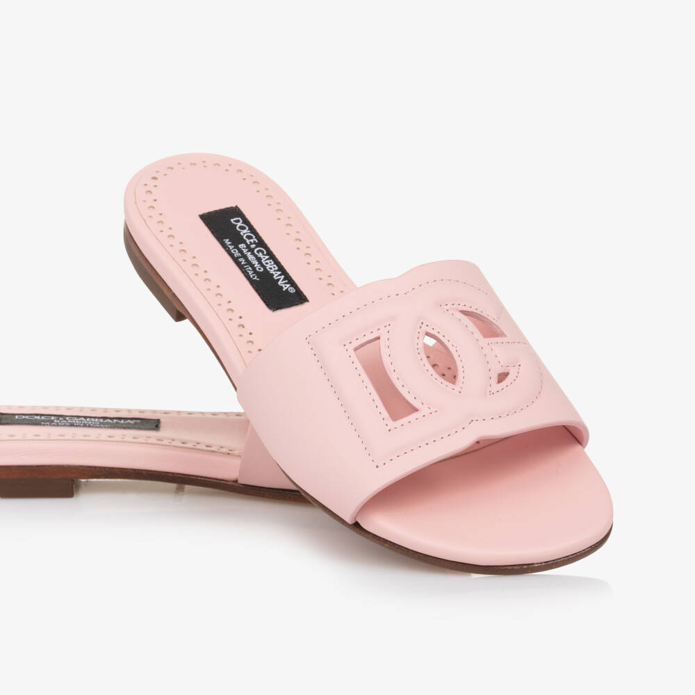 Dolce & Gabbana-Girls Elegant Pink Leather Slides | Childrensalon Outlet