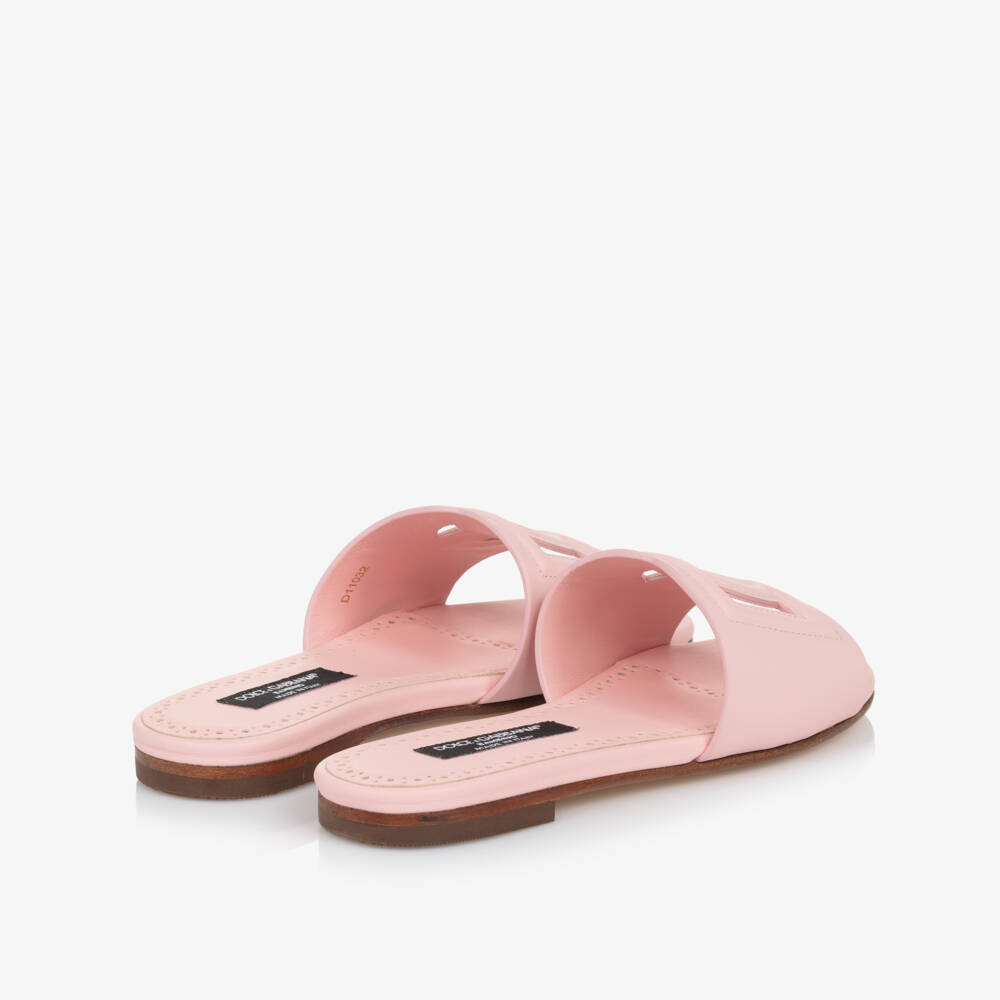 Dolce & Gabbana-Girls Elegant Pink Leather Slides | Childrensalon Outlet