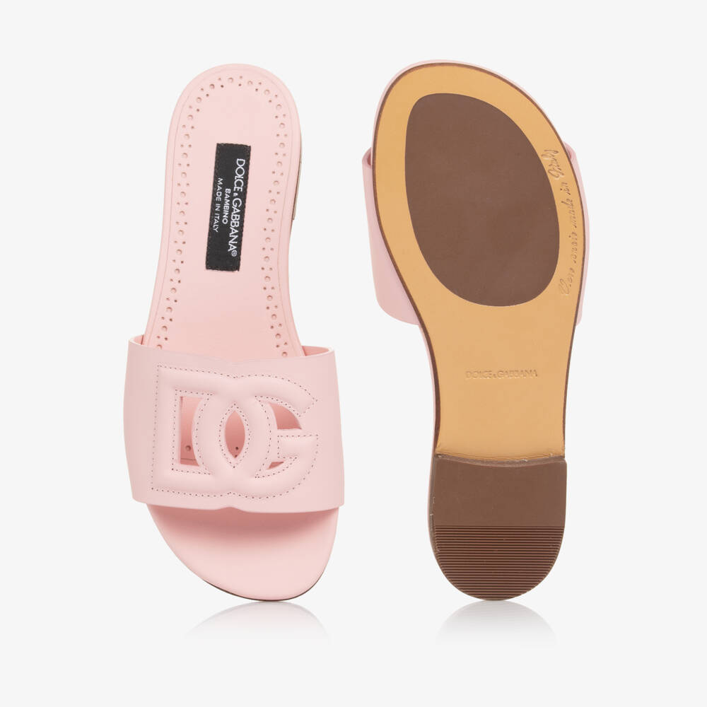 Dolce & Gabbana-Girls Elegant Pink Leather Slides | Childrensalon Outlet