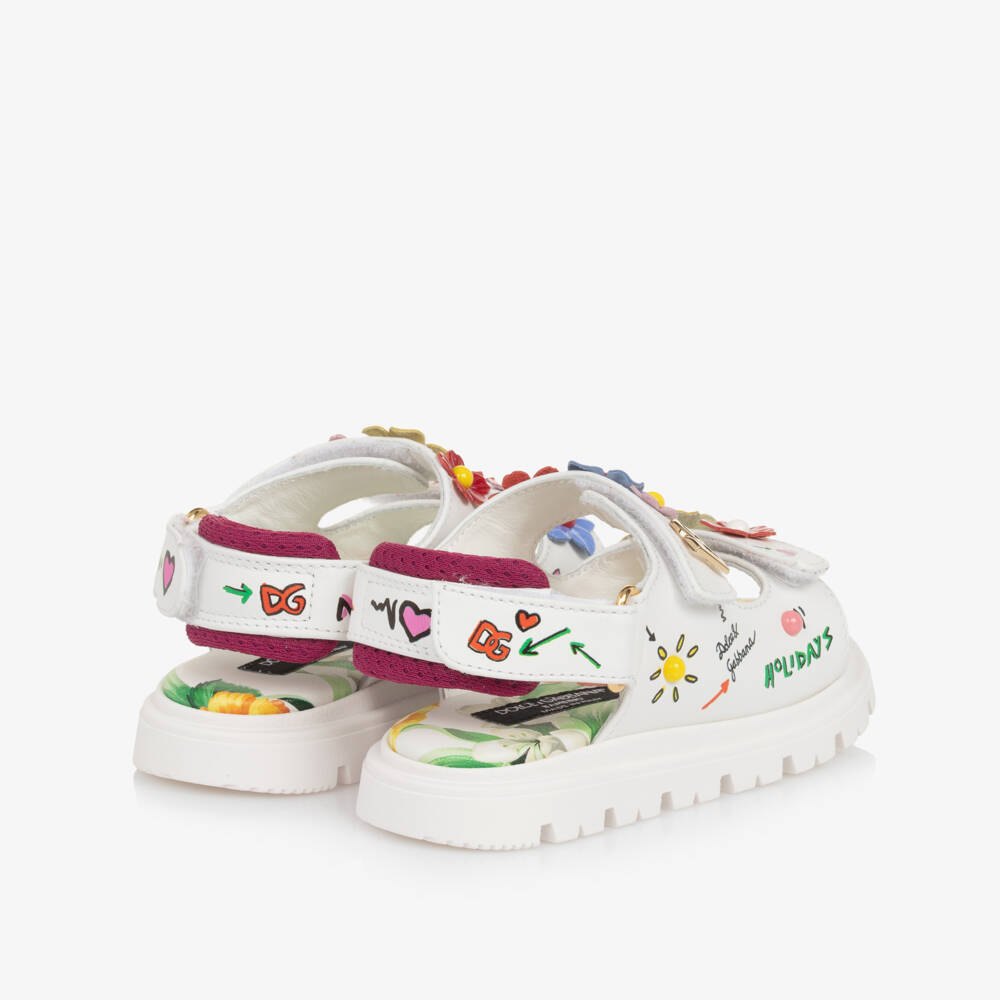 Dolce & Gabbana-Girls Elegant White Floral Sandals | Childrensalon Outlet