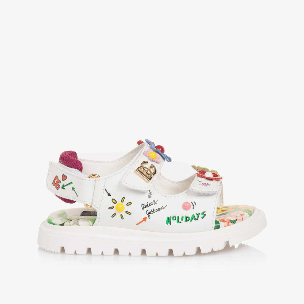 Dolce & Gabbana-Girls Elegant White Floral Sandals | Childrensalon Outlet