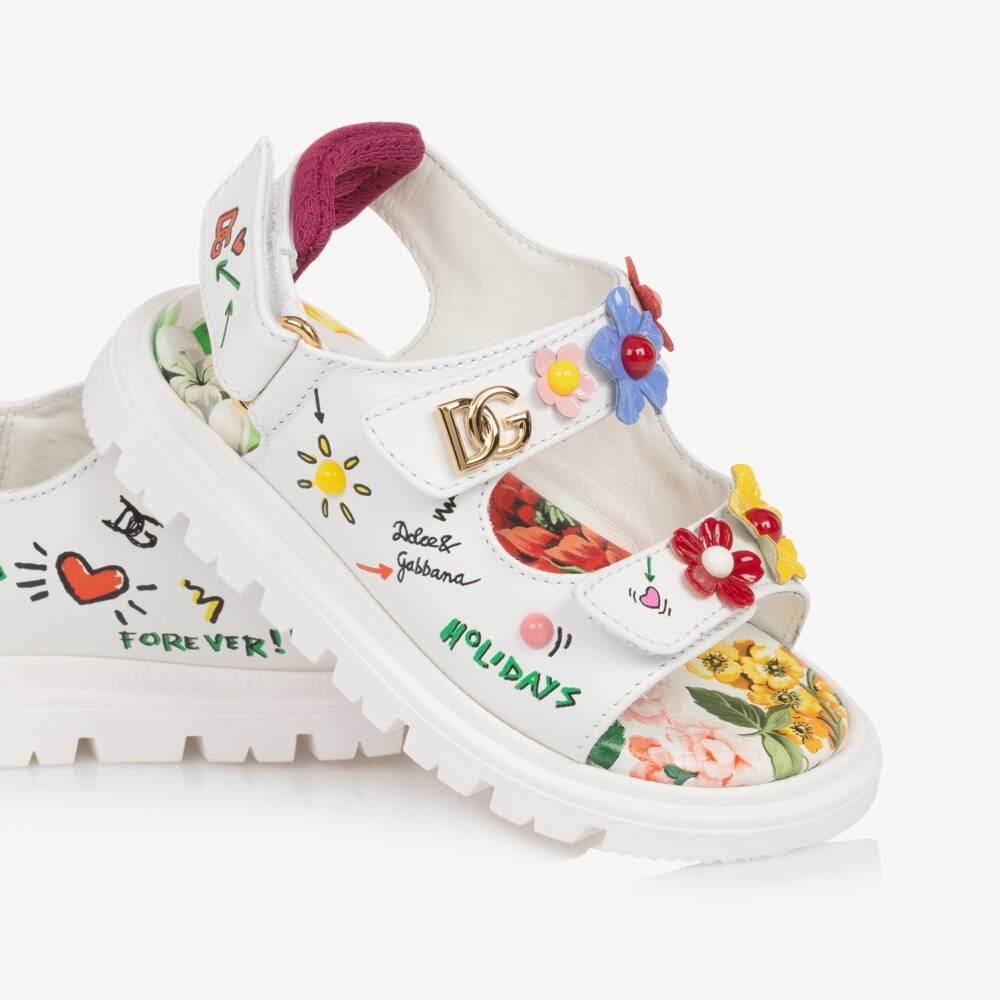 Dolce & Gabbana-Girls Elegant White Floral Sandals | Childrensalon Outlet