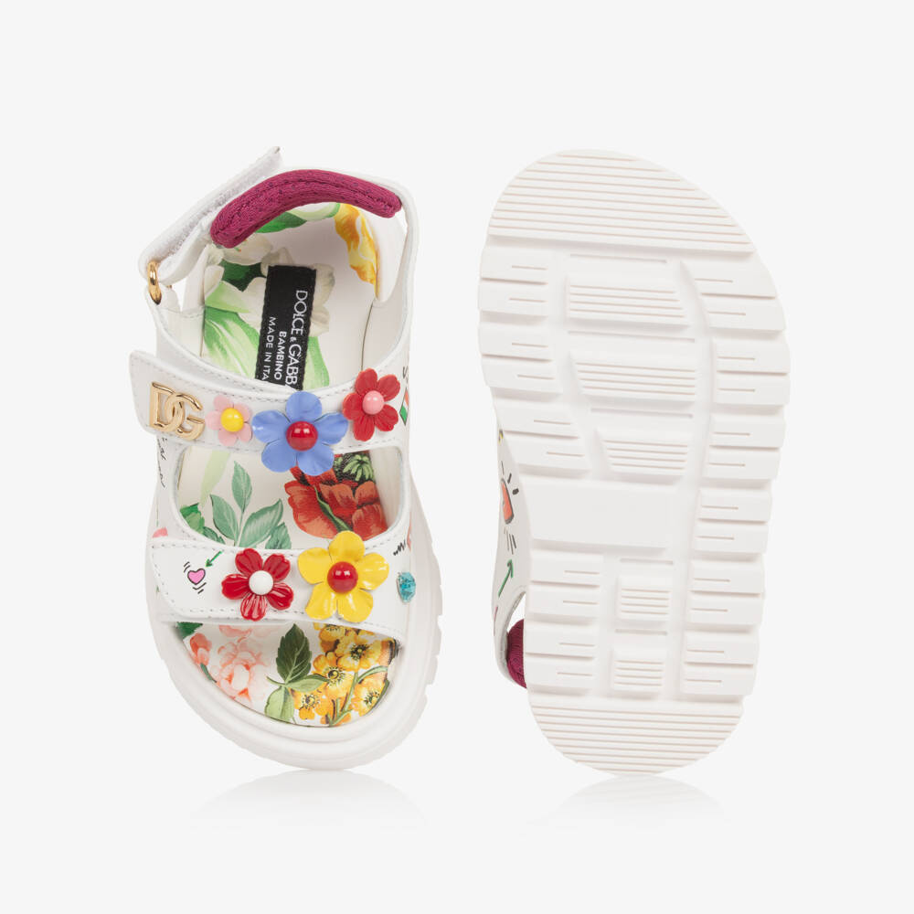 Dolce & Gabbana-Girls Elegant White Floral Sandals | Childrensalon Outlet
