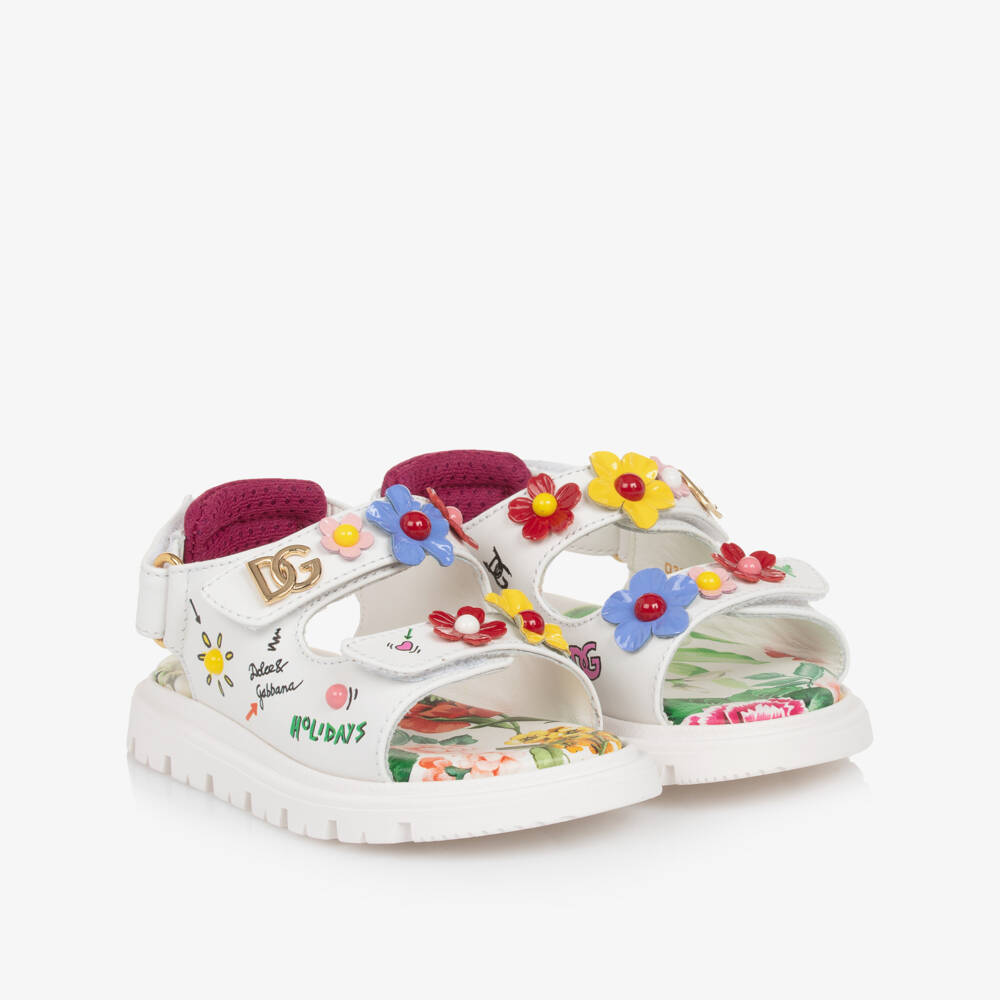 Dolce & Gabbana-Girls Elegant White Floral Sandals | Childrensalon Outlet