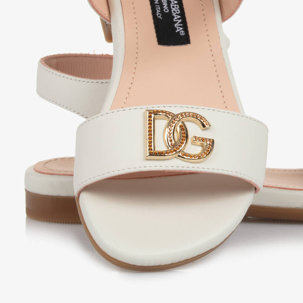 Dolce & Gabbana-Girls Elegant White Leather Sandals | Childrensalon Outlet