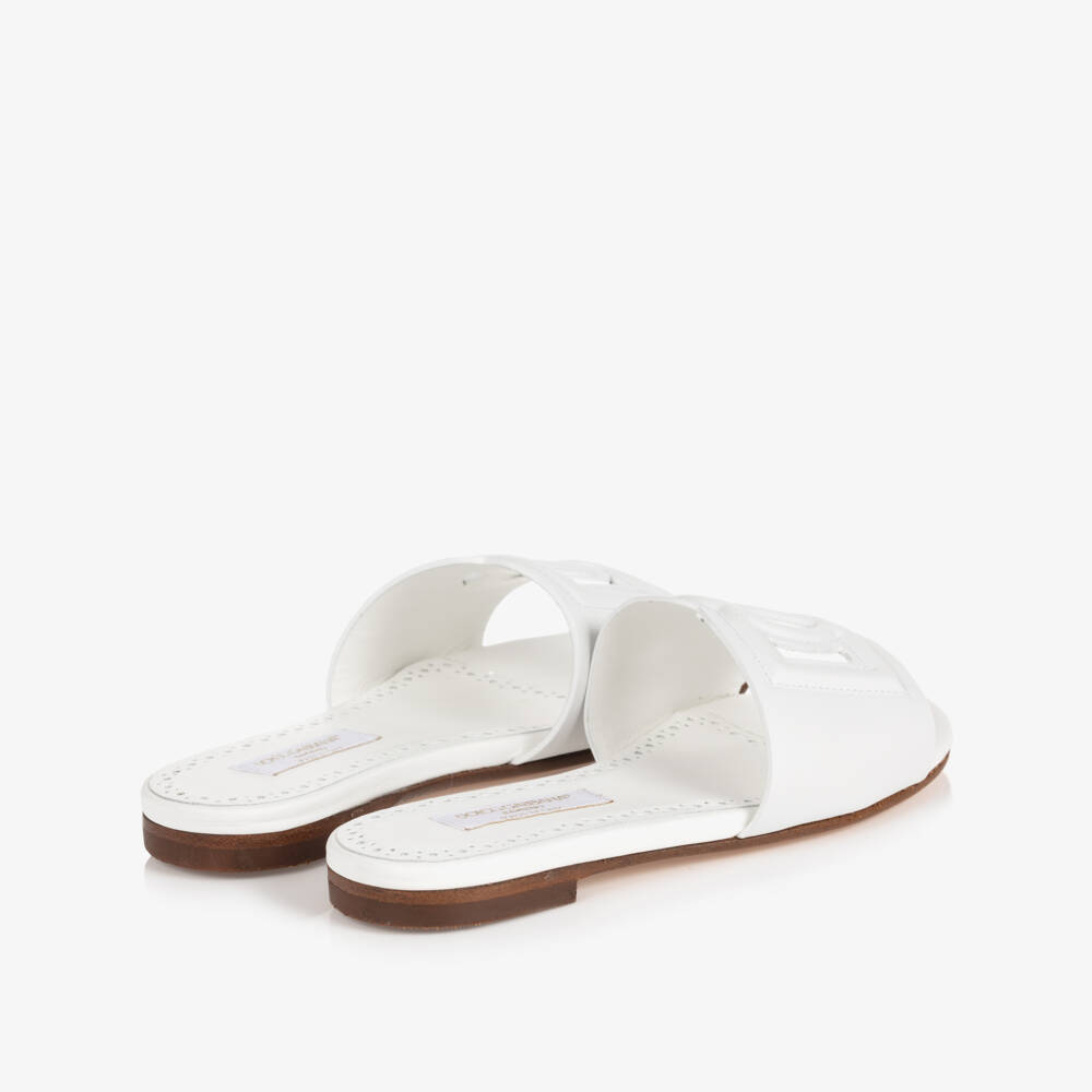 Dolce & Gabbana-Girls Elegant White Leather Slip-Ons | Childrensalon Outlet