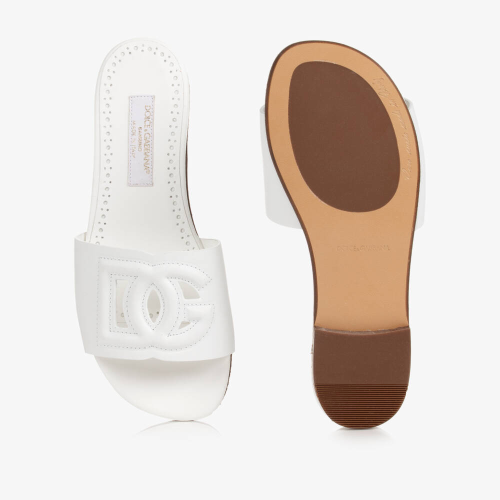 Dolce & Gabbana-Girls Elegant White Leather Slip-Ons | Childrensalon Outlet