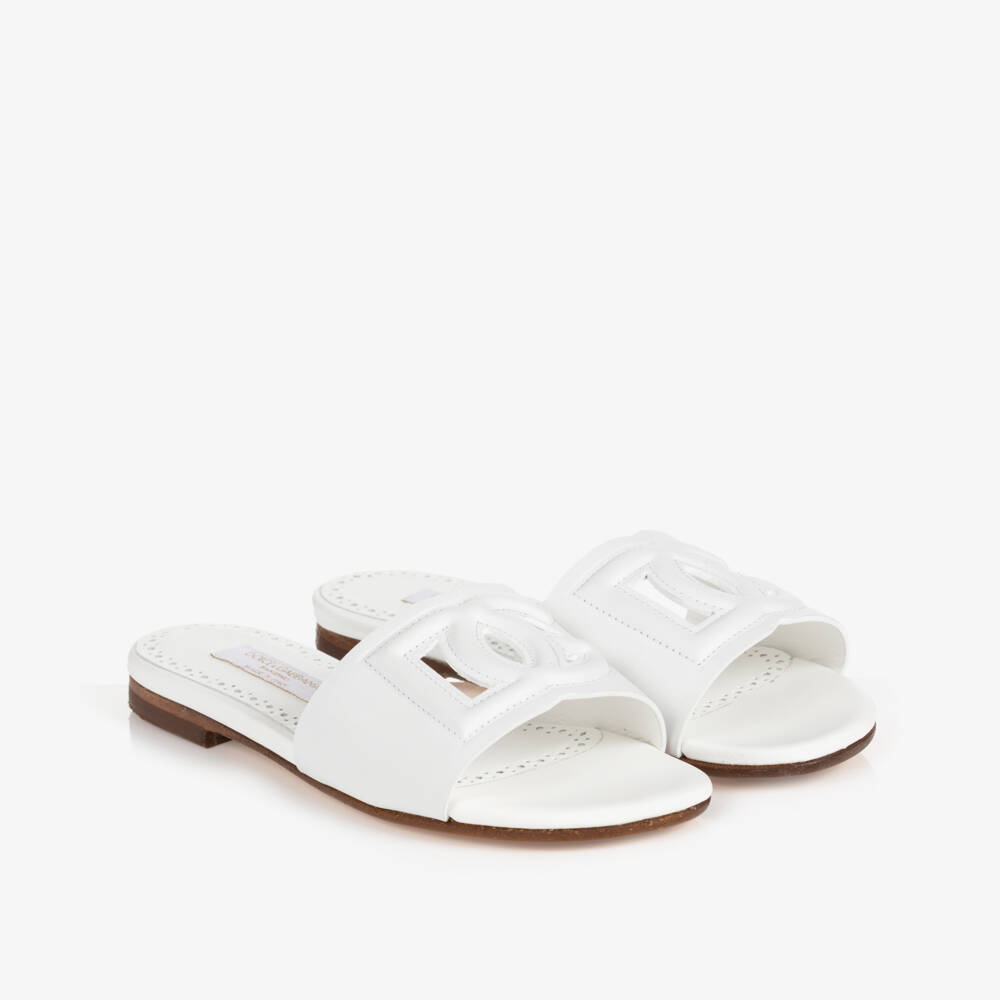 Dolce & Gabbana-Girls Elegant White Leather Slip-Ons | Childrensalon Outlet
