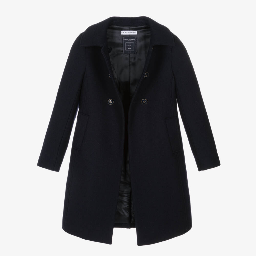 Dolce & Gabbana-Girls Elegant Woollen Navy Coat | Childrensalon Outlet